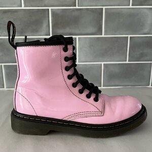 Dr. Martens 1460 Boot - Kids Size 2 Pink Patent Leather Lace Up Zipper Up